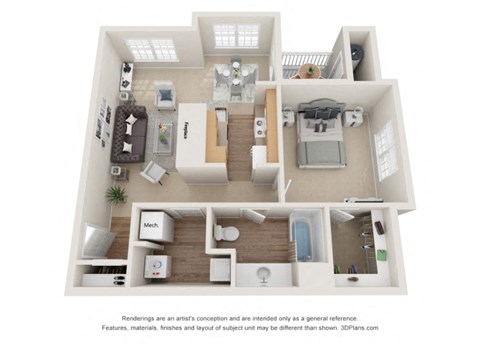 Biscoe Floor Plan at Beacon Place Apartments, MD, 20878